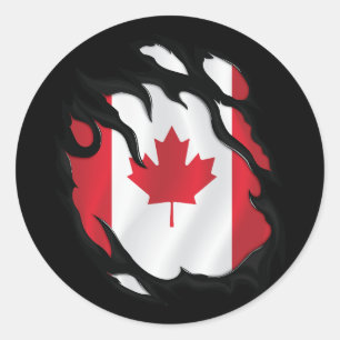 Sticker Rond Drapeau canadien déchiré