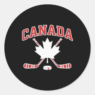 Sticker Rond Drapeau Canadien Feuille d'Érable Hockey Fête du C