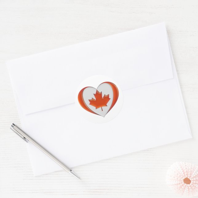Sticker Rond Drapeau cardiaque Canada Feuille d'érable Fière Pa (Enveloppe)