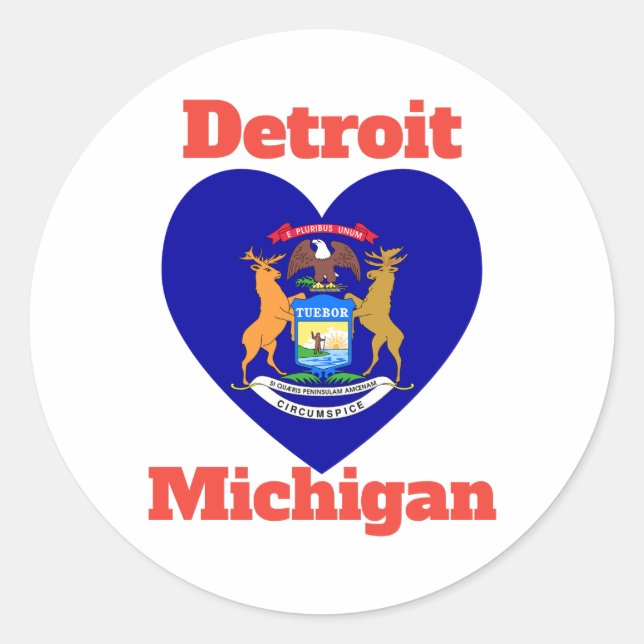 Sticker Rond Drapeau cardiaque Detroit Michigan (Devant)