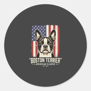Sticker Rond Drapeau Classique Américain Boston Terrier