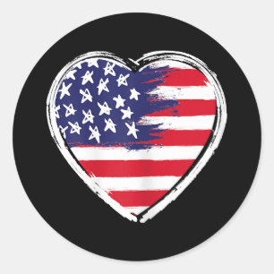 Sticker Rond Drapeau Coeur US 4 juillet Étoiles patriotiques am