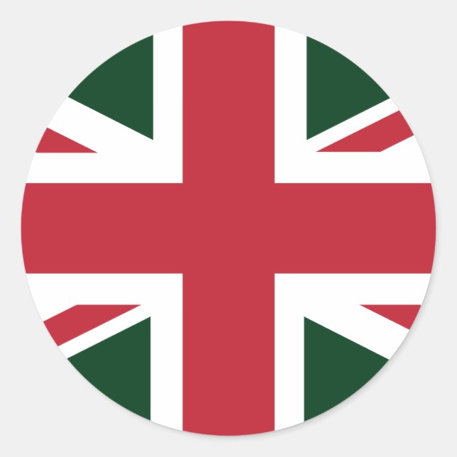 Sticker Rond Drapeau cool vert foncé rouge Union Jack britanniq (Devant)