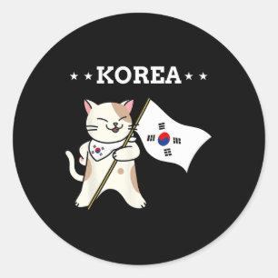 Sticker Rond Drapeau Coréen Et Chat Corée Du Sud