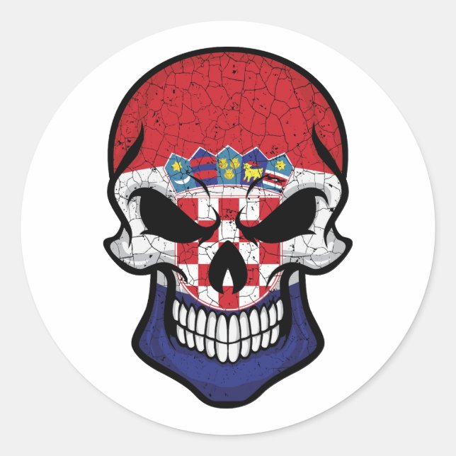 Sticker Rond Drapeau crâne souriant de Croatie (Devant)