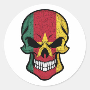 Sticker Rond Drapeau crâne souriant du Cameroun