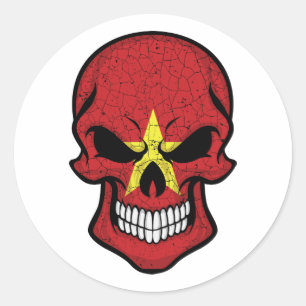Sticker Rond Drapeau crâne souriant du Vietnam