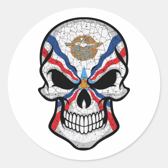 Sticker Rond Drapeau crâne souriant en Assyrie (Devant)