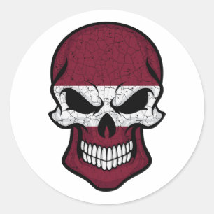 Sticker Rond Drapeau crâne souriant Lettonie