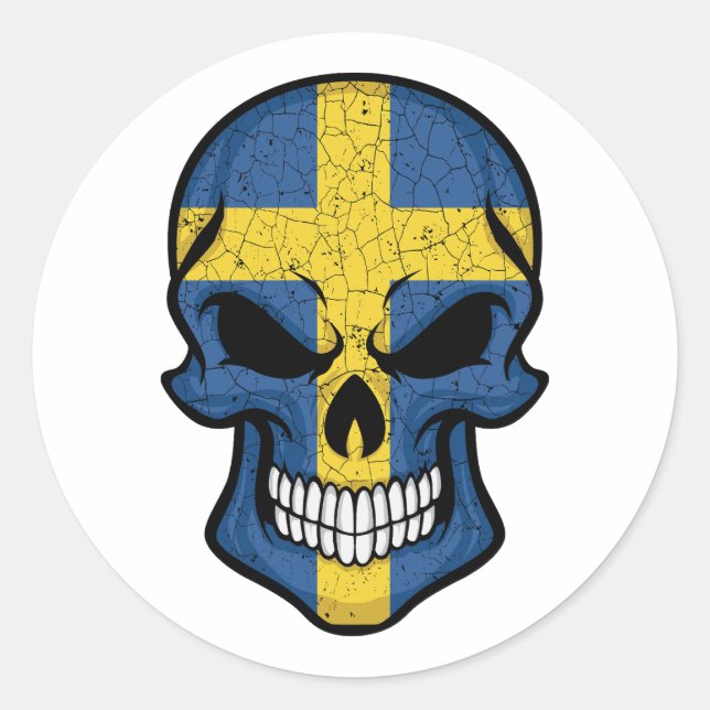 Sticker Rond Drapeau crâne souriant Suède (Devant)