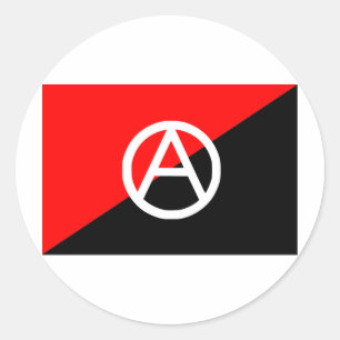 Sticker Rond Drapeau d'anarchiste avec le symbole d'A