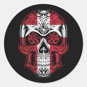 Sticker Rond Drapeau Danemark Crâne Et Rose