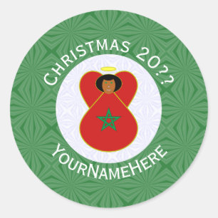 Sticker Rond Drapeau d'ange de Noël marocain personnalisé