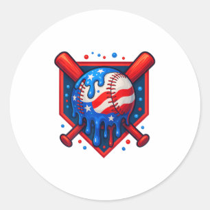 Sticker Rond Drapeau de base-ball Crème de glace 4 juillet Drap