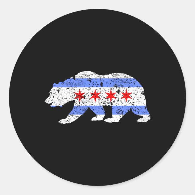 Sticker Rond Drapeau de Chicago Ours en détresse (Devant)