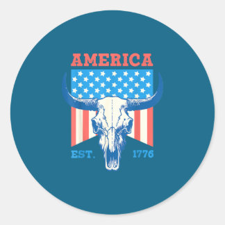 Sticker Rond Drapeau de crâne de taureau vintage America est 17