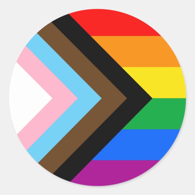 Sticker Rond Drapeau de fierté de progrès LGBTQ+ (Devant)