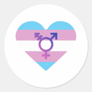 Sticker Rond Drapeau de fierté trans cœur