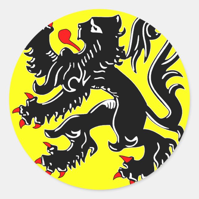 Sticker Rond Drapeau de Flandre, Belgique (Devant)