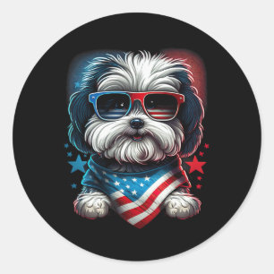Sticker Rond Drapeau de Juillet Patriotique Havanais Chien nous
