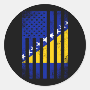 Sticker Rond Drapeau de la Bosnie-Herzégovine vintage américain
