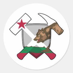Sticker Rond Drapeau de la Californie de bouclier de marteau de