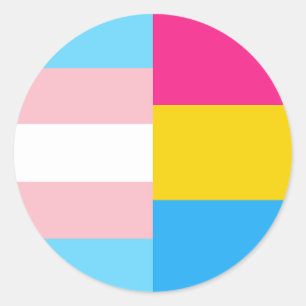 Sticker Rond Drapeau de la fierté transgenre pansexuelle double