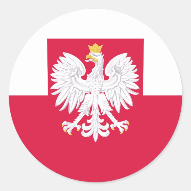 Sticker Rond Drapeau de la Pologne (avec armoiries) (Devant)