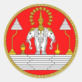 STICKER ROND DRAPEAU DE LAOS TROIS TÊTE ÉLÉPHANT