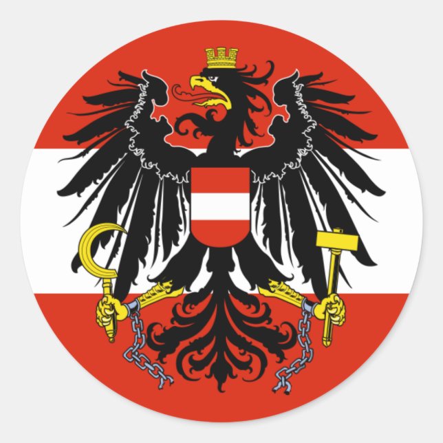Sticker Rond Drapeau de l'Autriche avec armoiries (Devant)