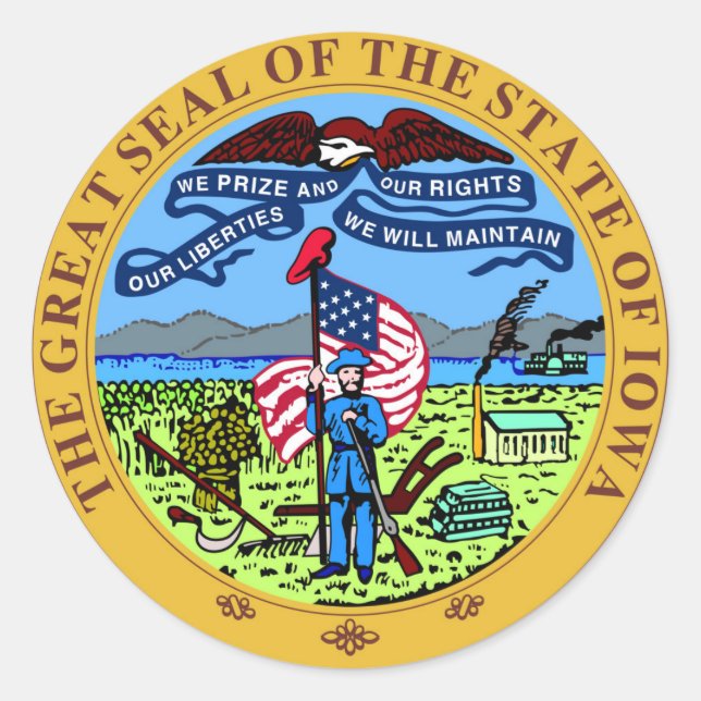 Sticker Rond drapeau de l'État de l'Iowa sceau de la république (Devant)