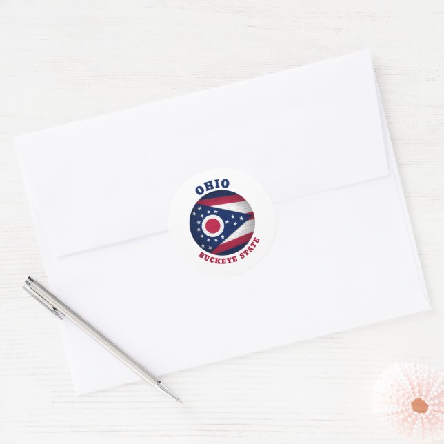 Sticker Rond Drapeau de l'État de l'OHIO BUCKEYE (Enveloppe)