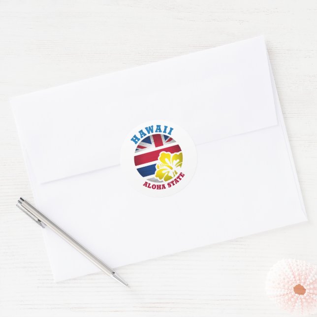 Sticker Rond Drapeau de l'État HAWAI ALOHA (Enveloppe)