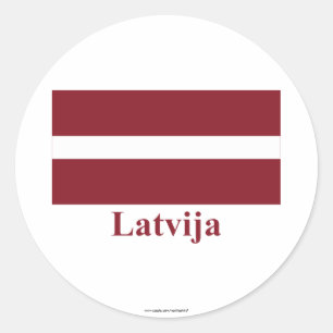 Sticker Rond Drapeau de Lettonie avec nom en letton