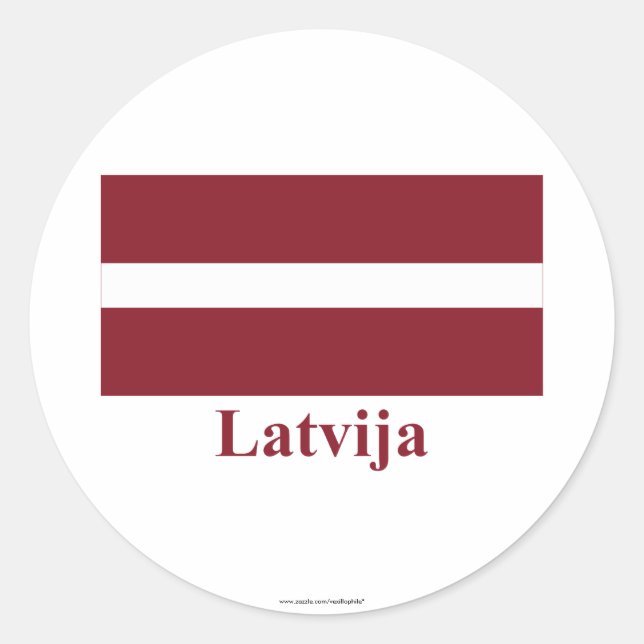 Sticker Rond Drapeau de Lettonie avec nom en letton (Devant)