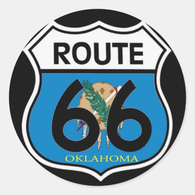 Sticker Rond Drapeau de l'Oklahoma Route 66 Shield (Devant)