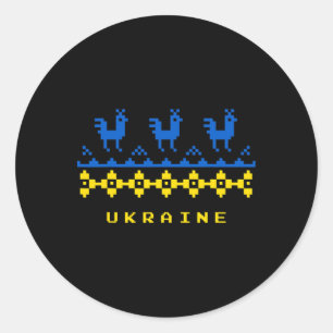 Sticker Rond Drapeau de l'Ukraine et motif folklorique ukrainie