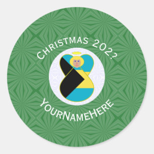 Sticker Rond Drapeau de Noël Blonde Bahaméen Personnalisé