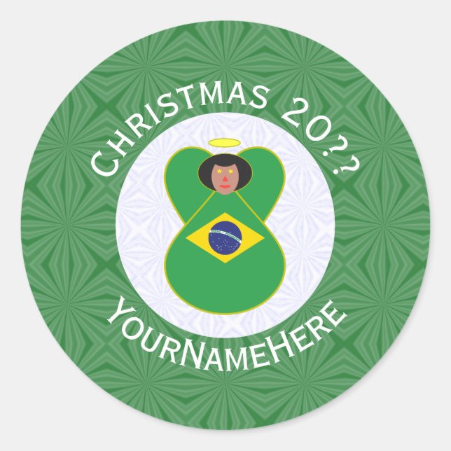 Sticker Rond Drapeau de Noël brésilien personnalisé (Devant)