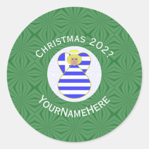 Sticker Rond Drapeau de Noël personnalisé Ange Blond Grec