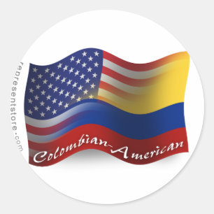 Sticker Rond Drapeau de ondulation Colombien-Américain