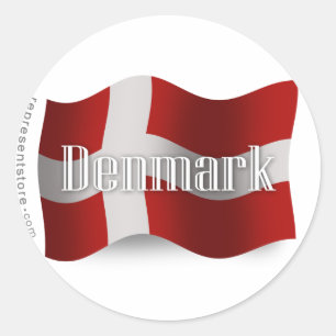 Sticker Rond Drapeau de ondulation du Danemark