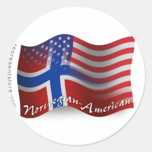 Sticker Rond Drapeau de ondulation Norvégien-Américain