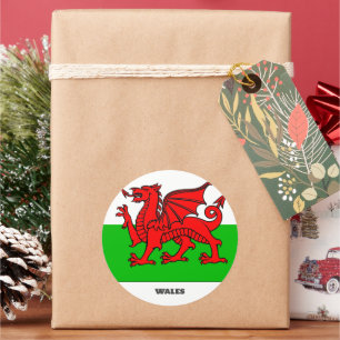 Sticker Rond Drapeau de Pays de Galles /Dragon celtique