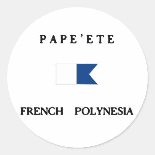 Sticker Rond Drapeau de piqué de Polynésie française de