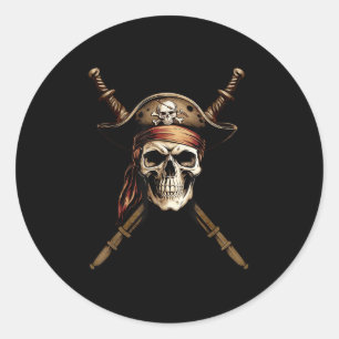 Sticker Rond Drapeau de pirate capitaine de navigation Crâne Os