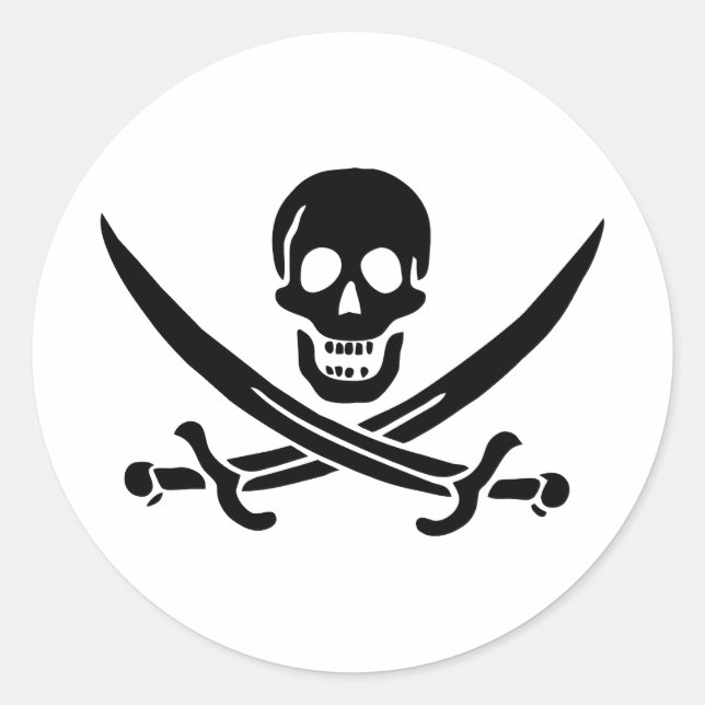 Sticker Rond Drapeau de pirate Crâne croisé épées (Devant)