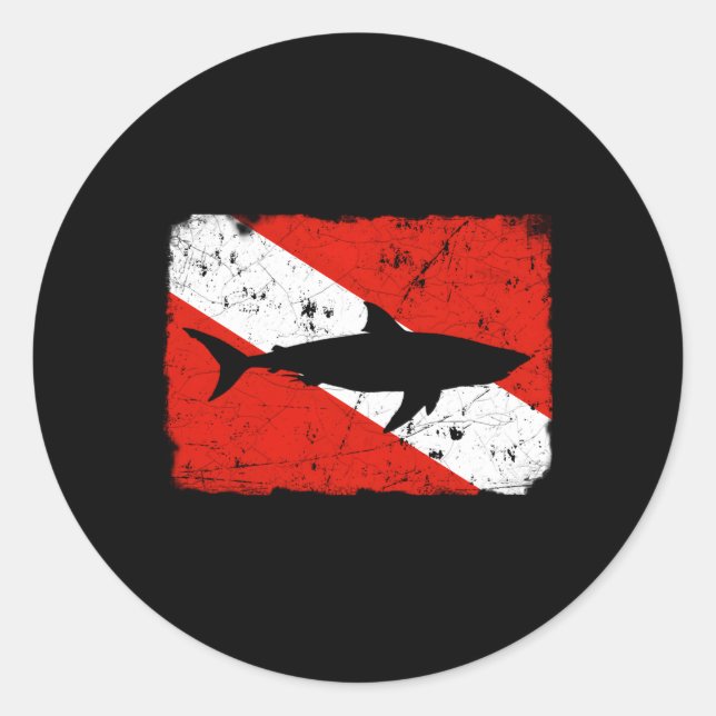 Sticker Rond Drapeau de plongée de requin Plongeurs en détresse (Devant)