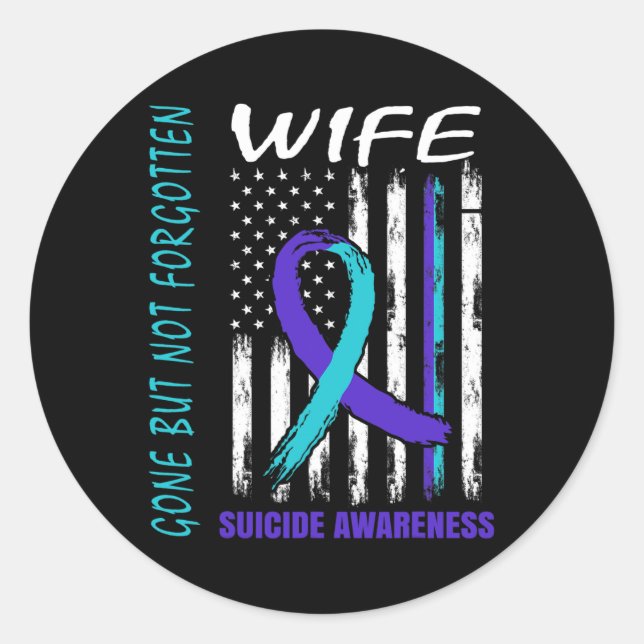 Sticker Rond Drapeau De Sensibilisation Au Suicide D'Une Femme, (Devant)