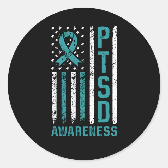 Sticker Rond Drapeau De Sensibilisation Du Ptsd Post Trouble De (Devant)